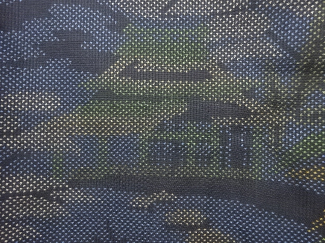 アンティーク　家屋に笹模様織り出し本場泥大島紬着物(5マルキ)